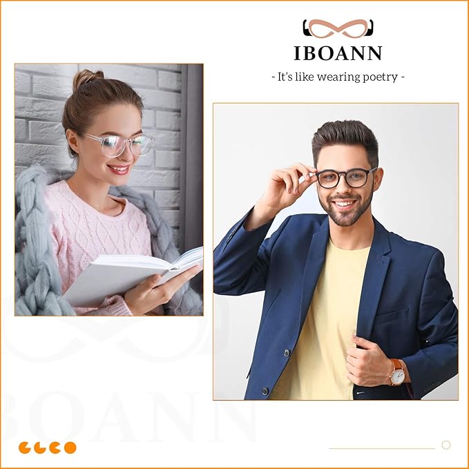 IBOANN Iconic Blue Light Glasses for Woman - Computer Glasses 99% Blue Light Blocking - Anti Eyestrain & UV Glare Protection