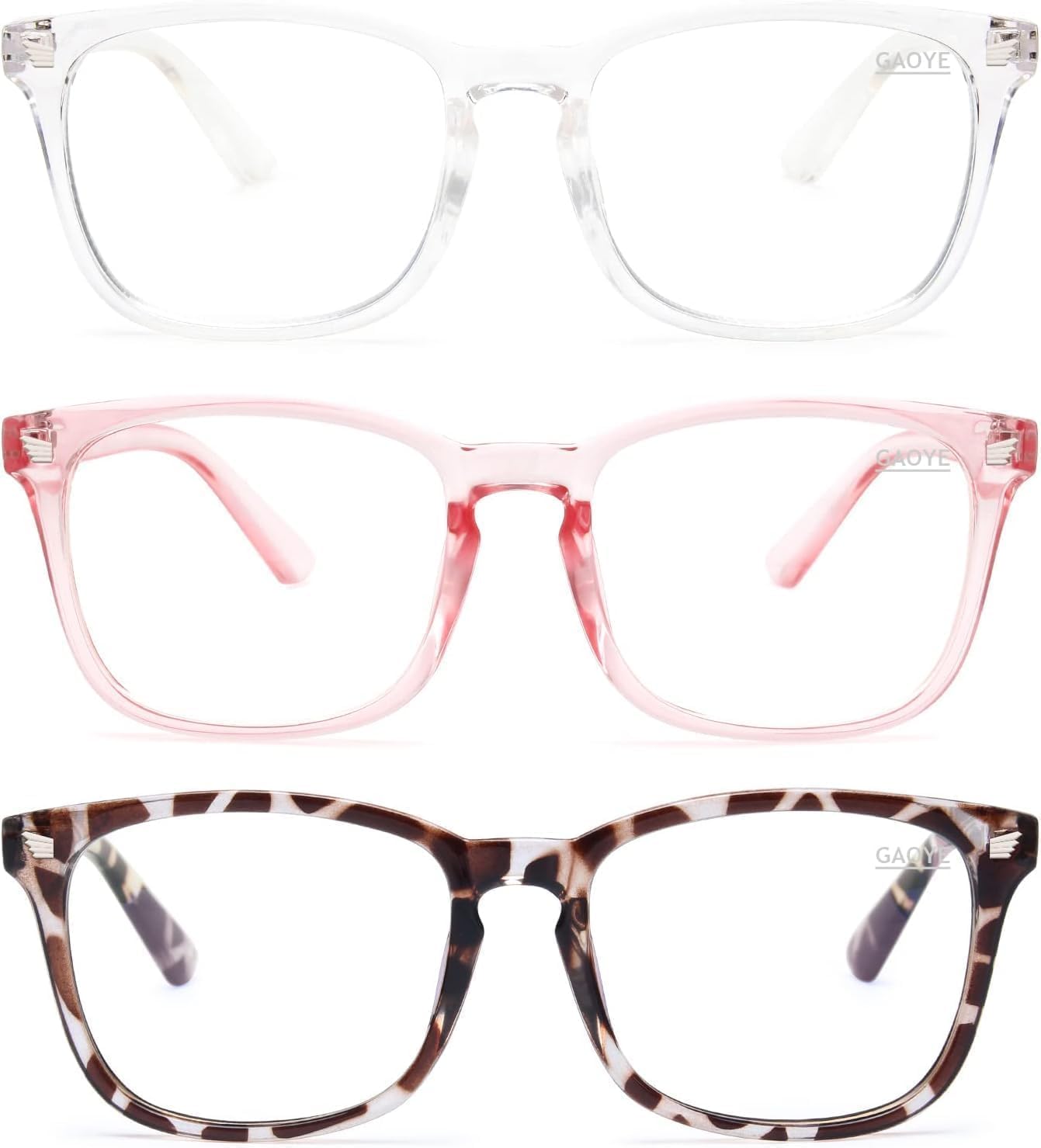 Gaoye Stylish Blue Light Glasses for Woman - Computer Glasses up to 99% Blue Light Blocking - Lightweight Frames - 3 pack