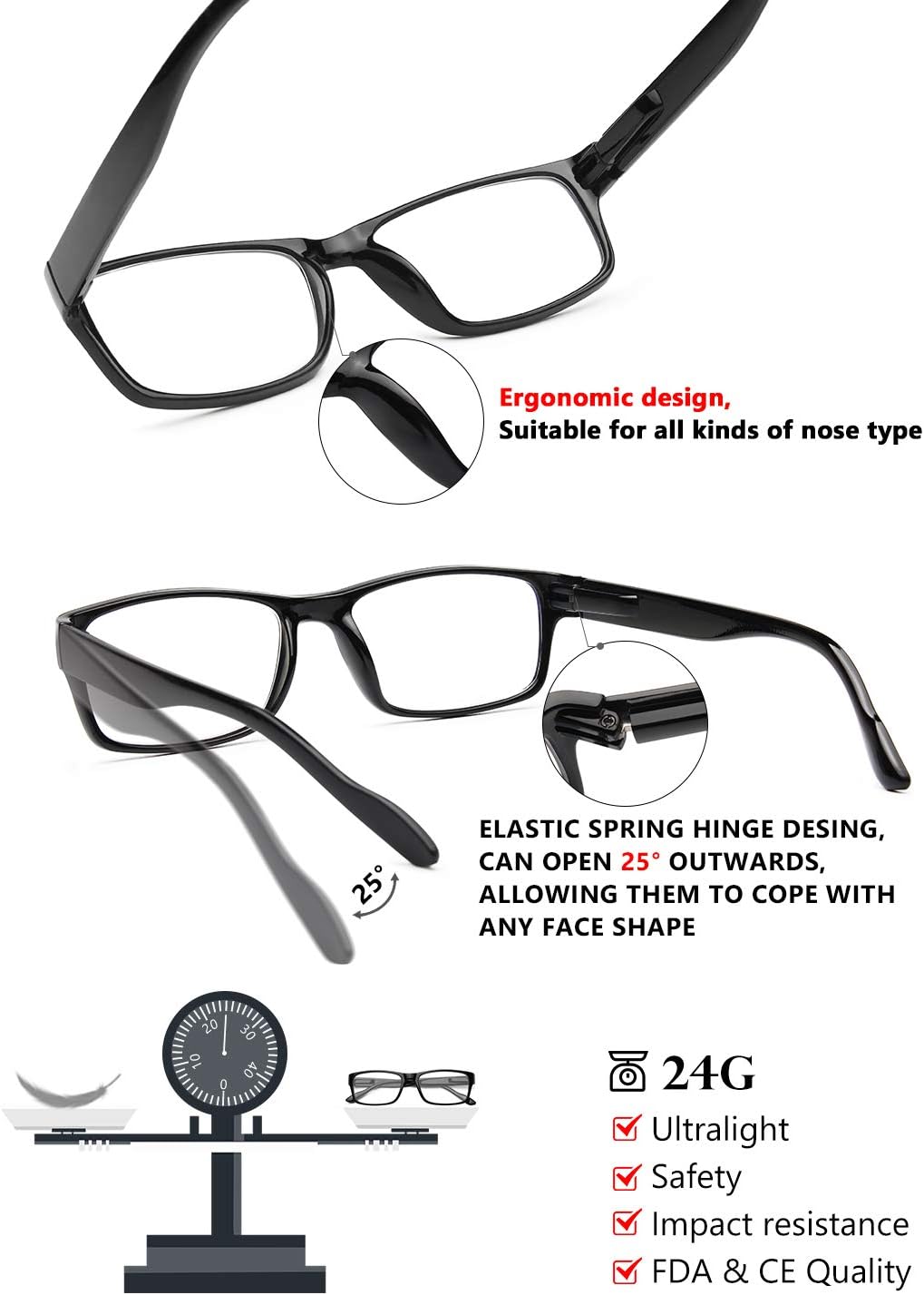 Gaoye 5-Pack Reading Glasses Blue Light Blocking, Readers for Women Men