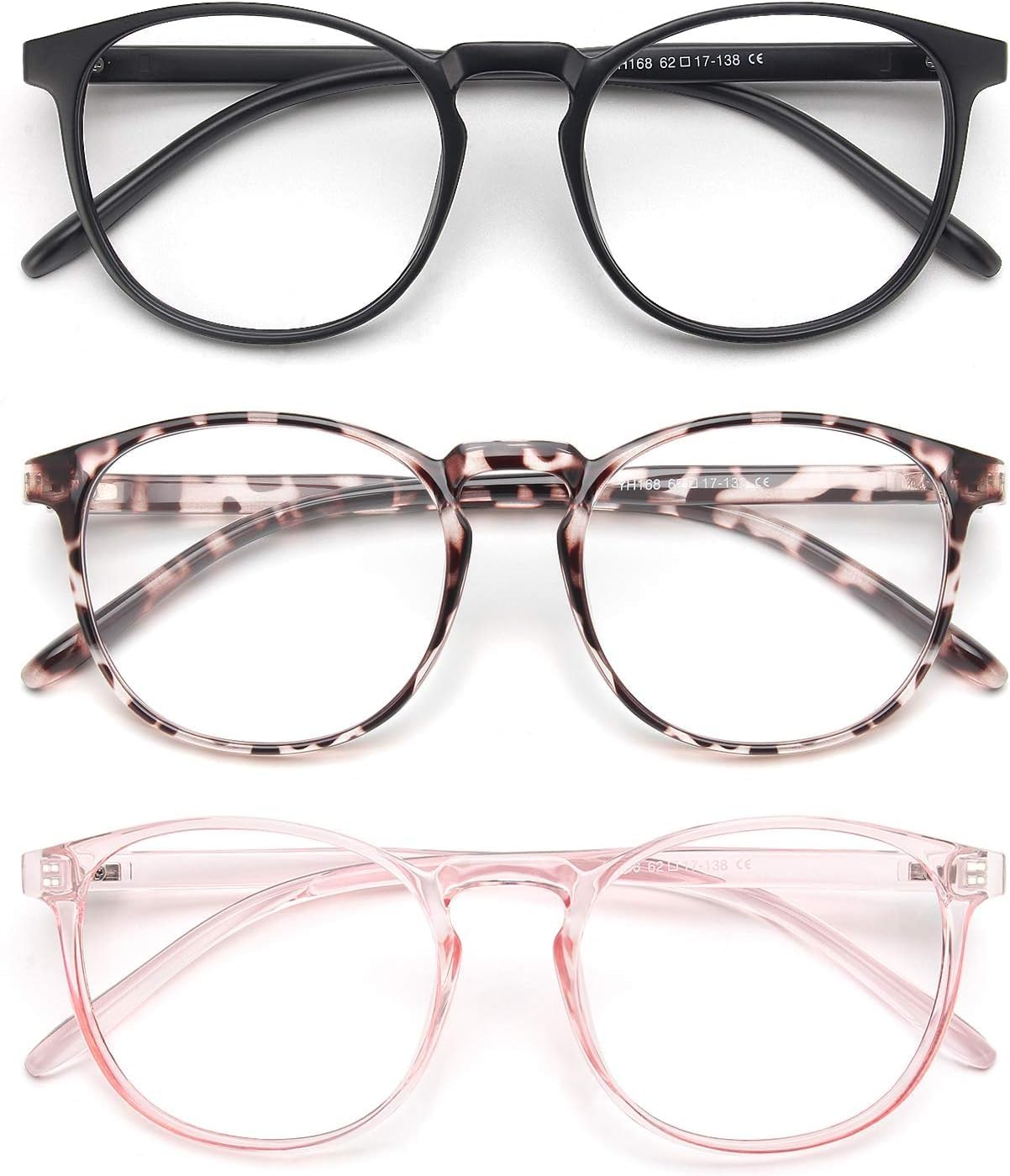 IBOANN Chic & Comfy Blue Light Glasses for Women - 3-Pack Round Frames, Screen-Ready Style with UV Protection Coating