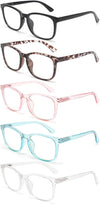 5 Pack Reading Glasses for Women/Men Blue Light Blocking Square Nerd Readers Fashion Eyeglasses Anti Eye Strain