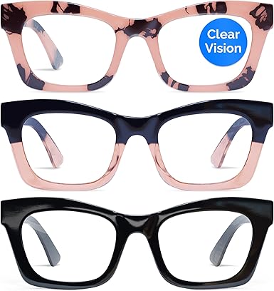 CCVOO Oprah Style Reading Glasses Women - Lightweight Readers with 99% Blue Light Blocking - UV 400 Cheaters with Spring Hinge 109