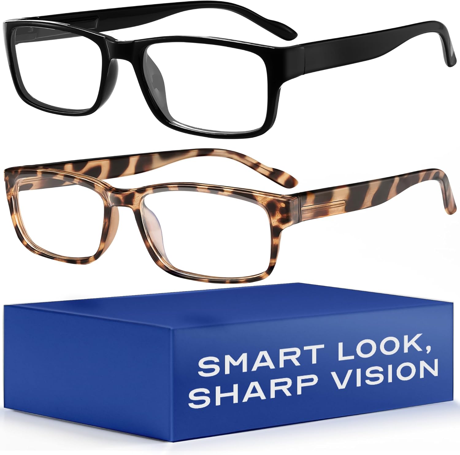 Gaoye 2-Pack of Reading Glasses +1.25 - Blue-Light Filter, UV Protection - Readers with Rectangle Frames